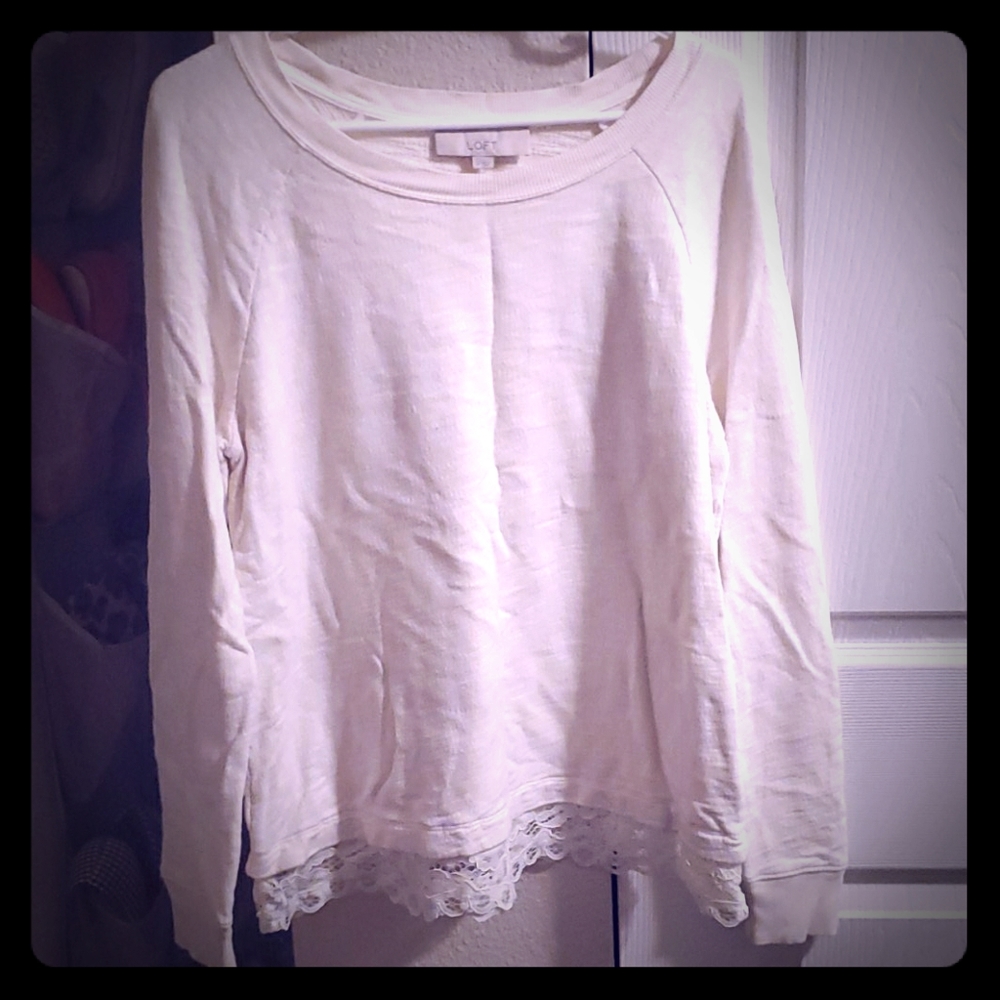DONATED - Loft cream lace hem sweatshirt